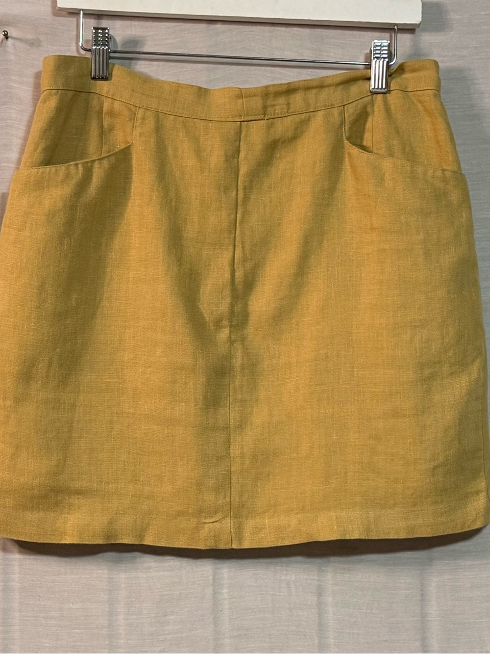 Ajaie Alaie 100% Linen Mustard Mini Skirt L